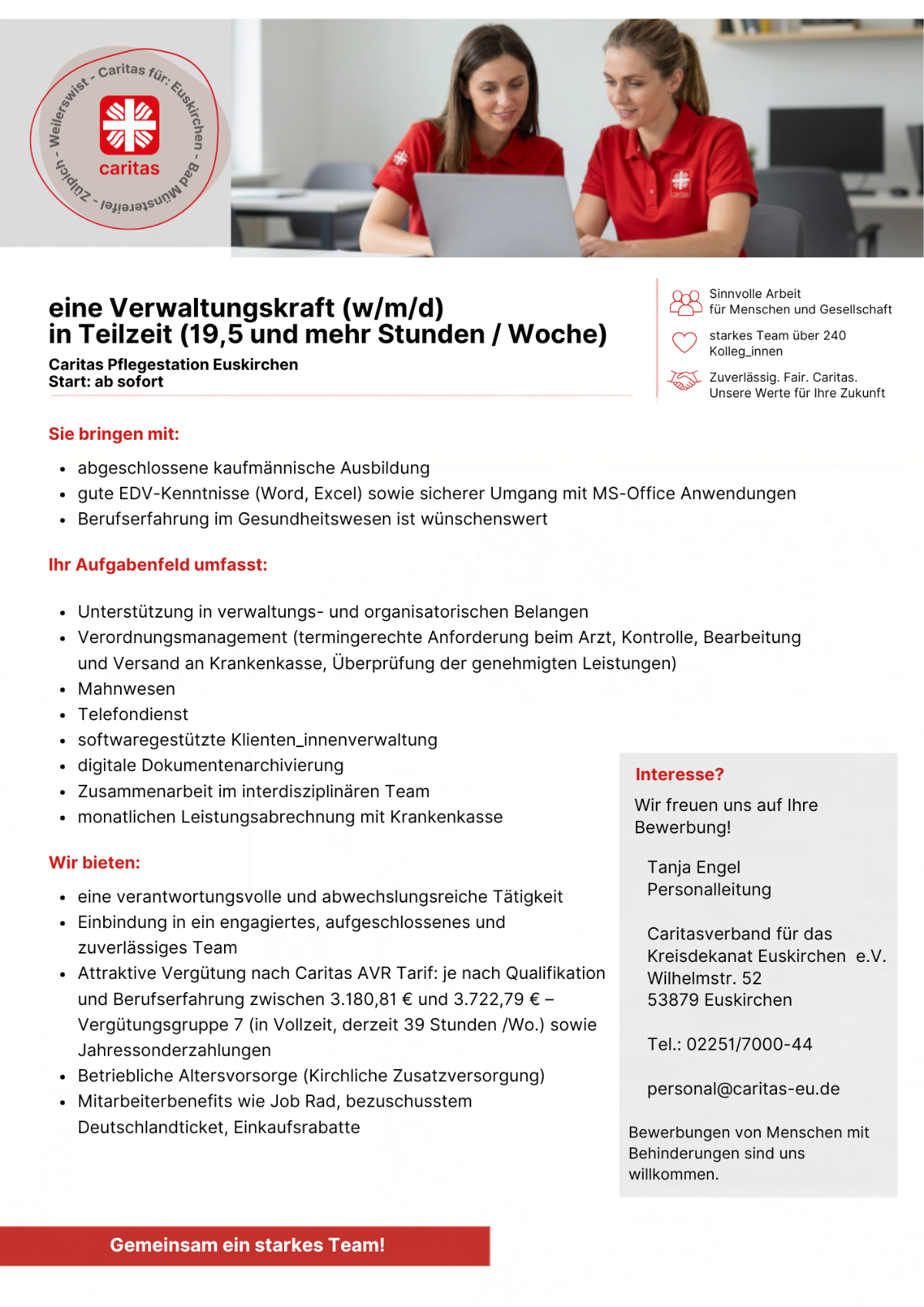 Stellenausschreibung CV EU Pflegestation Verwaltungskraft (c) Caritasverband Euskirchen Martina Schneider