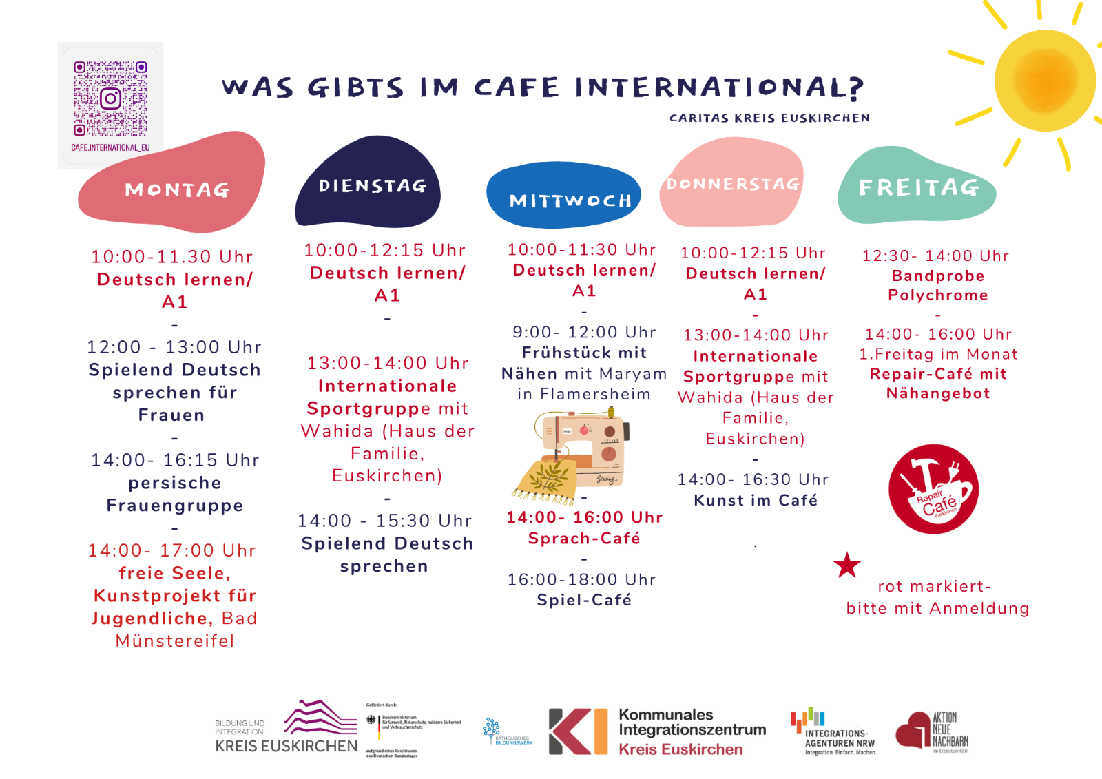 Unsere Angebote im Cafe International 2025 (c) Caritasverband Euskirchen Martina Schneider